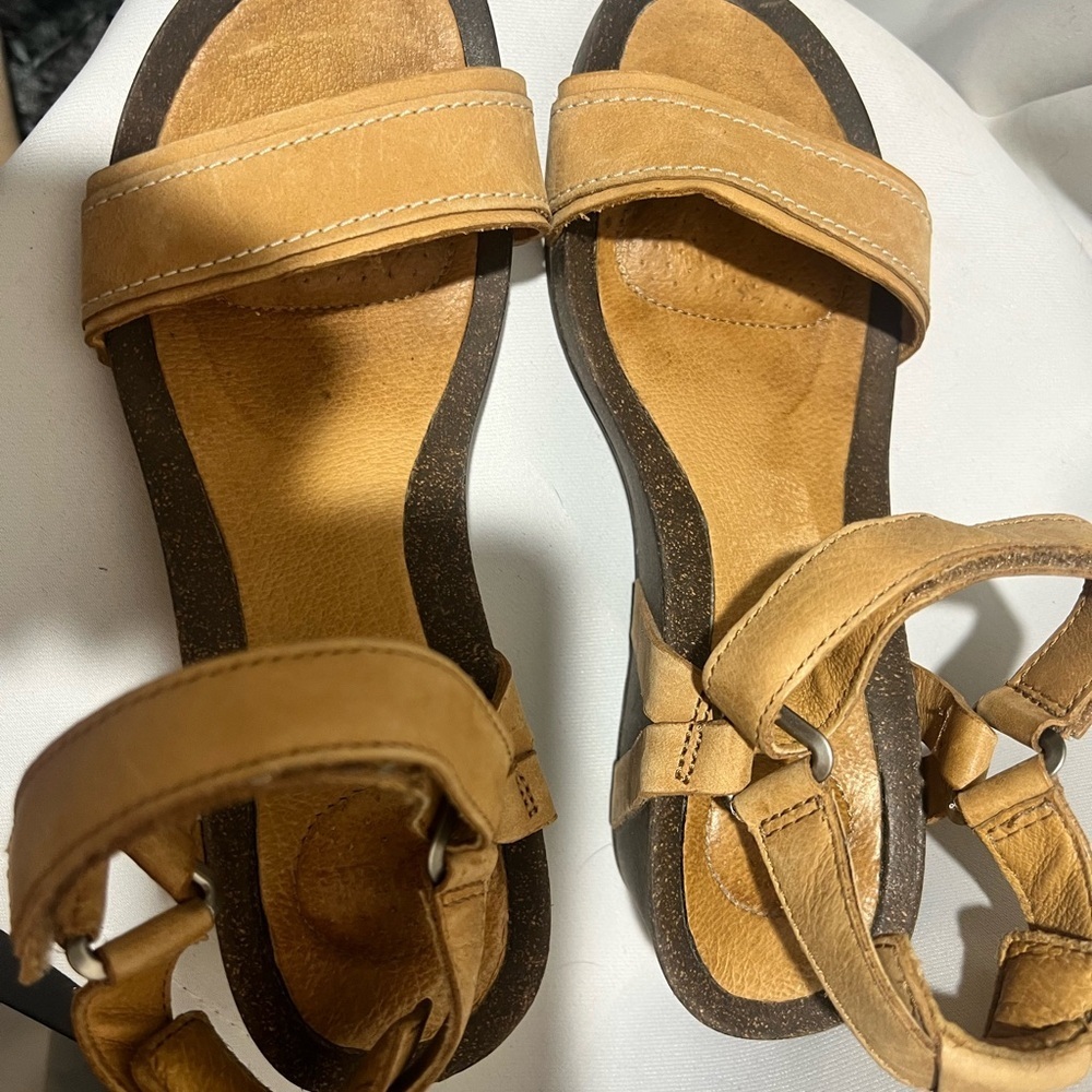 Teva Ysidro Stitch Leather Wedge Sandals Tan Size 7 Comfort Boho Summer - Picture 4 of 8